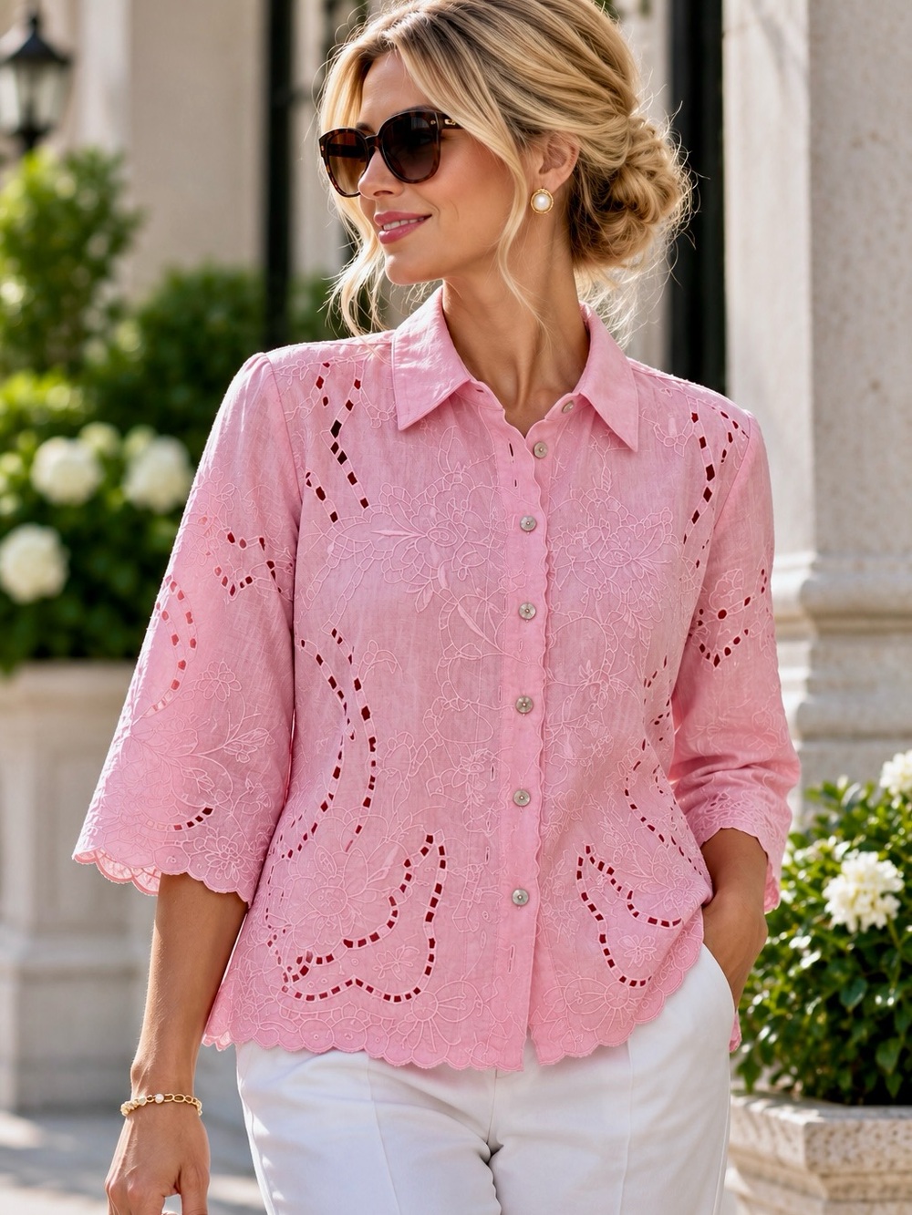 Susan Graver Linen Blend Eyelet Shirt Jacket – NWT – Size M